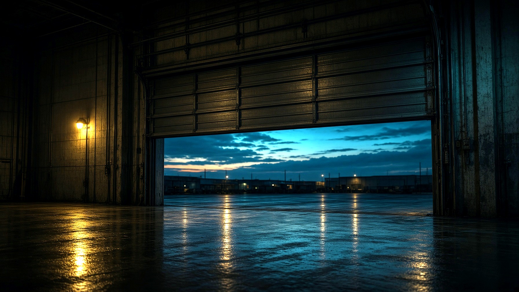 Warehouse dock at dusk
